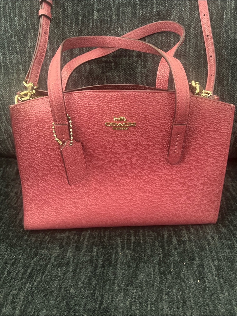 COACH CHARLIE Pebbled Leather Satchel in Cranberry color